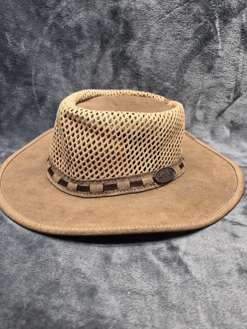 ROGUE Men's Suede Leather/Mesh Breezy Hat Size Small Tan 54 55 cm Metal Logo